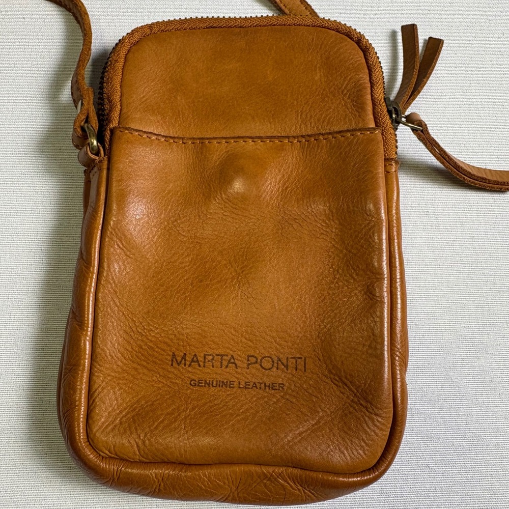 Marta Ponti Leather Crossbody Bag Tan Small